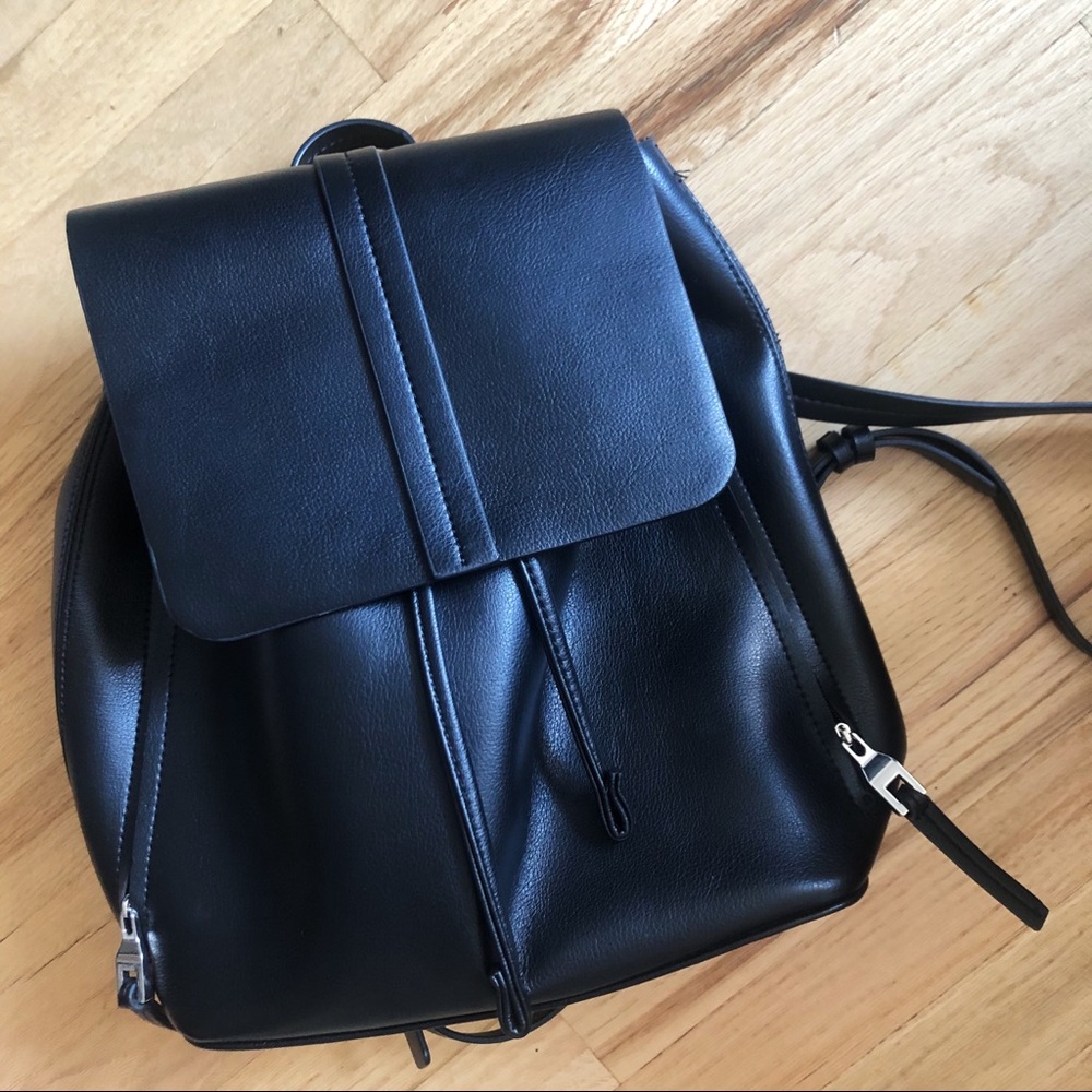 Black faux leather mini backpack